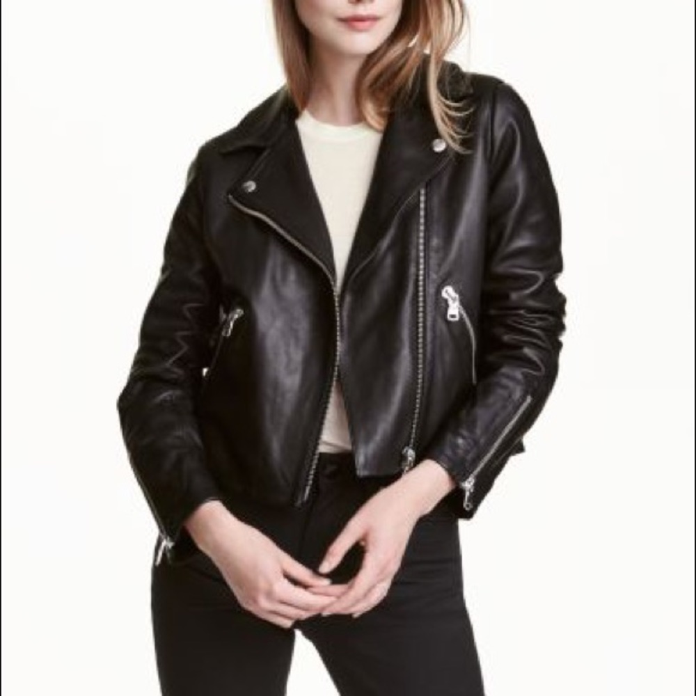 H&M Premium Genuine Leather Black Biker Jacket